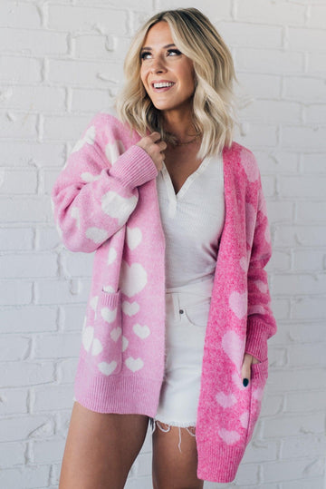 Contrast Hearts Open Front Cardigan