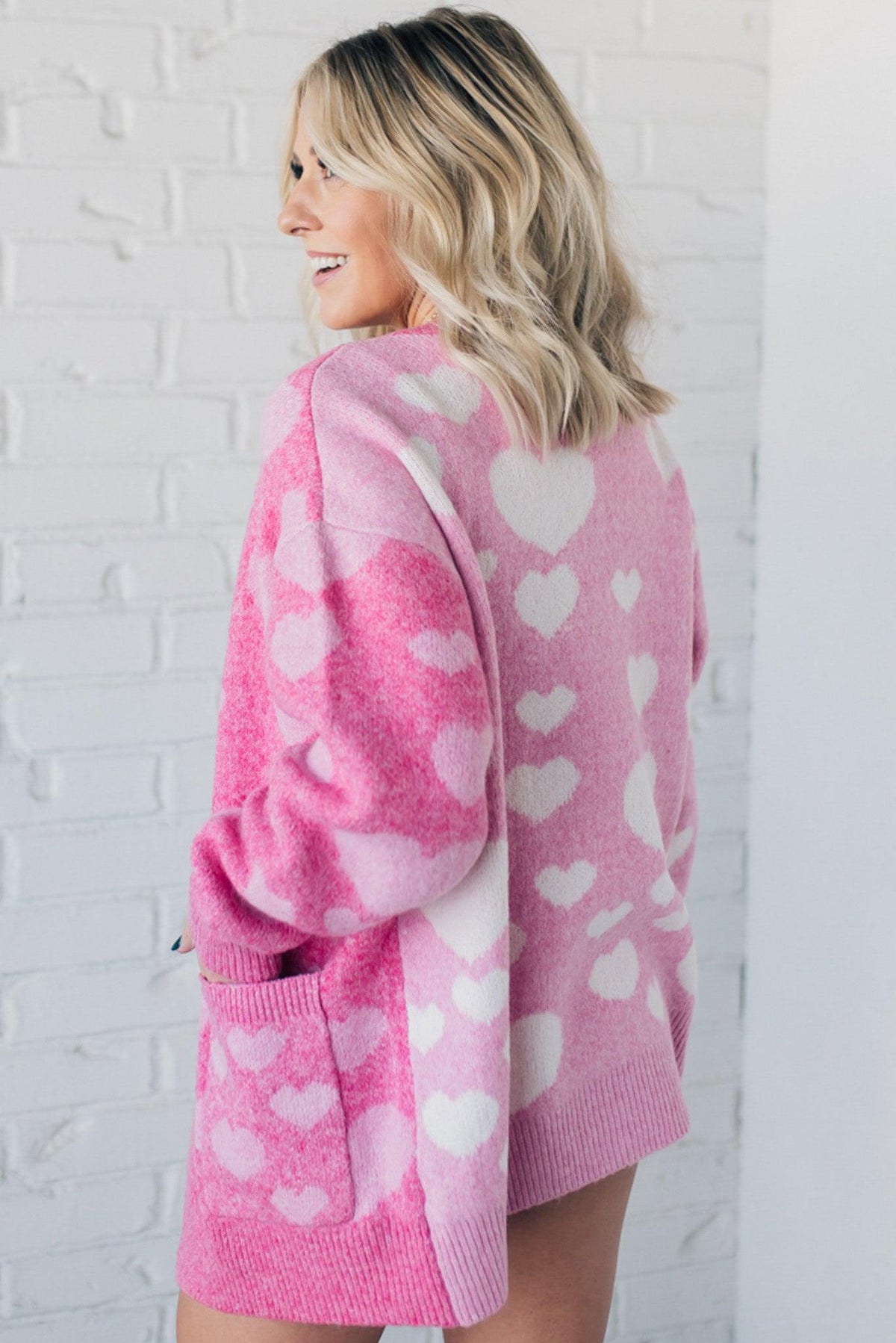Contrast Hearts Open Front Cardigan