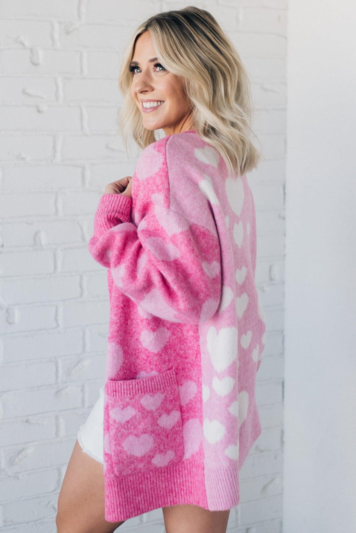 Contrast Hearts Open Front Cardigan