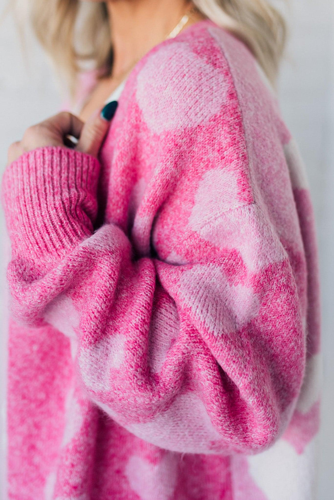 Contrast Hearts Open Front Cardigan