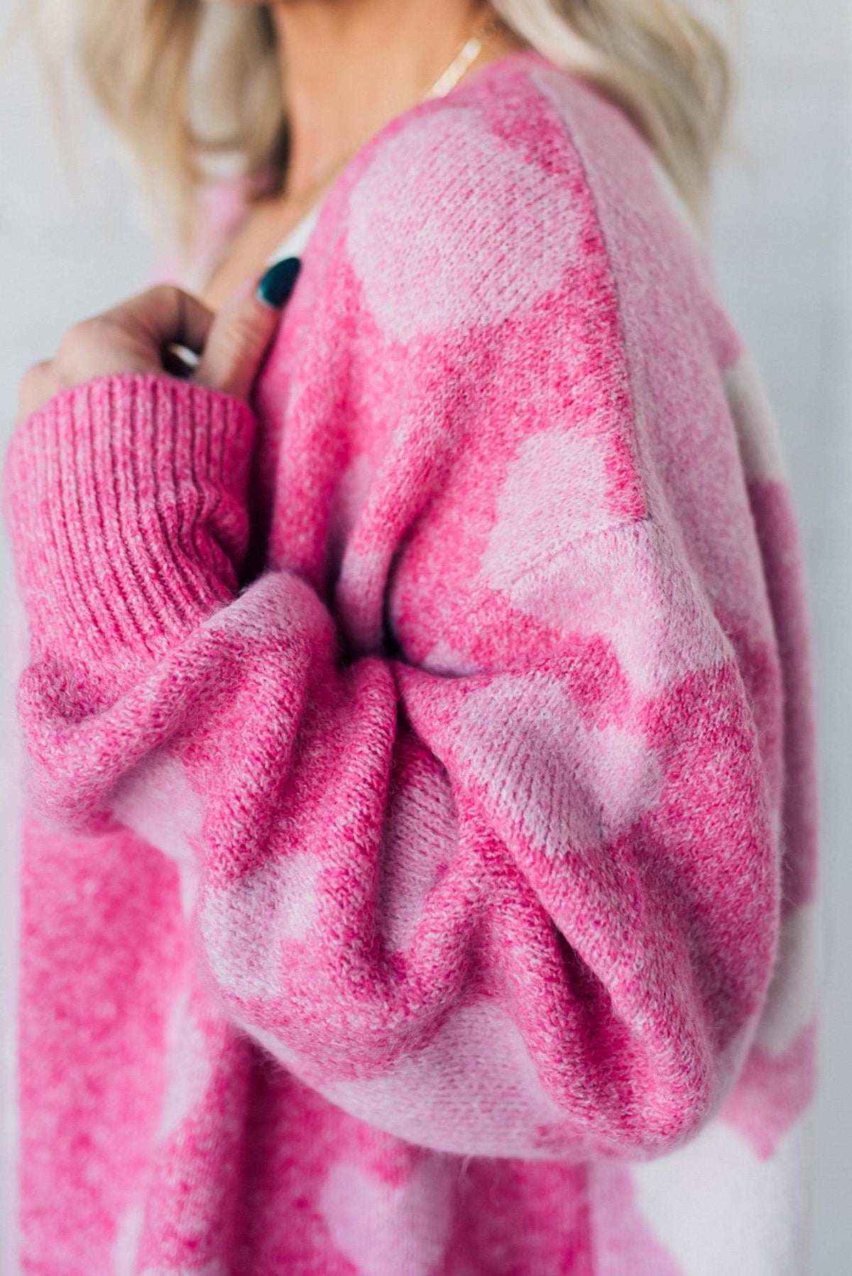 Contrast Hearts Open Front Cardigan