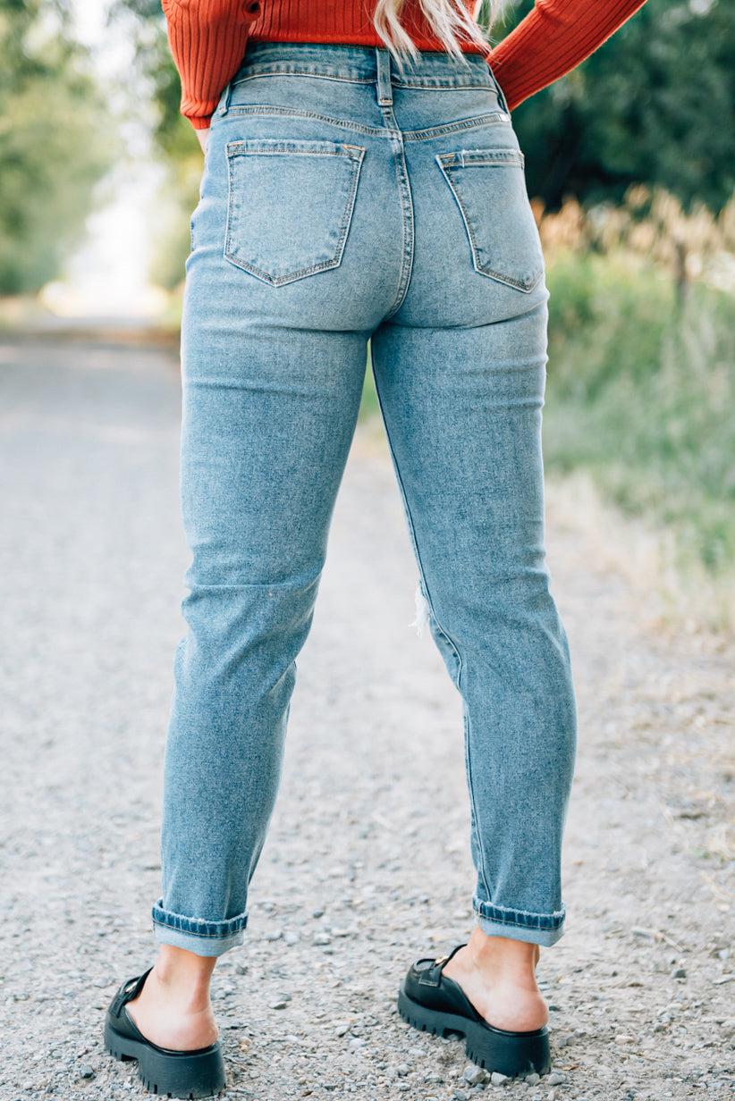 Corrie Button Front Girlfriend Jeans - KANCAN