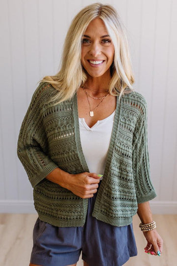 Crochet Mix Open Front Cardigan