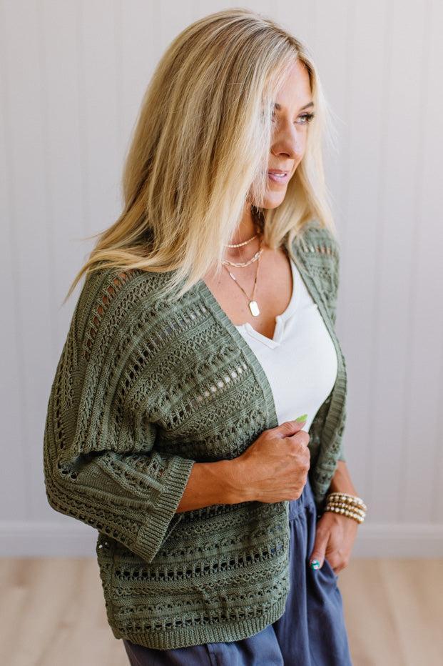 Crochet Mix Open Front Cardigan