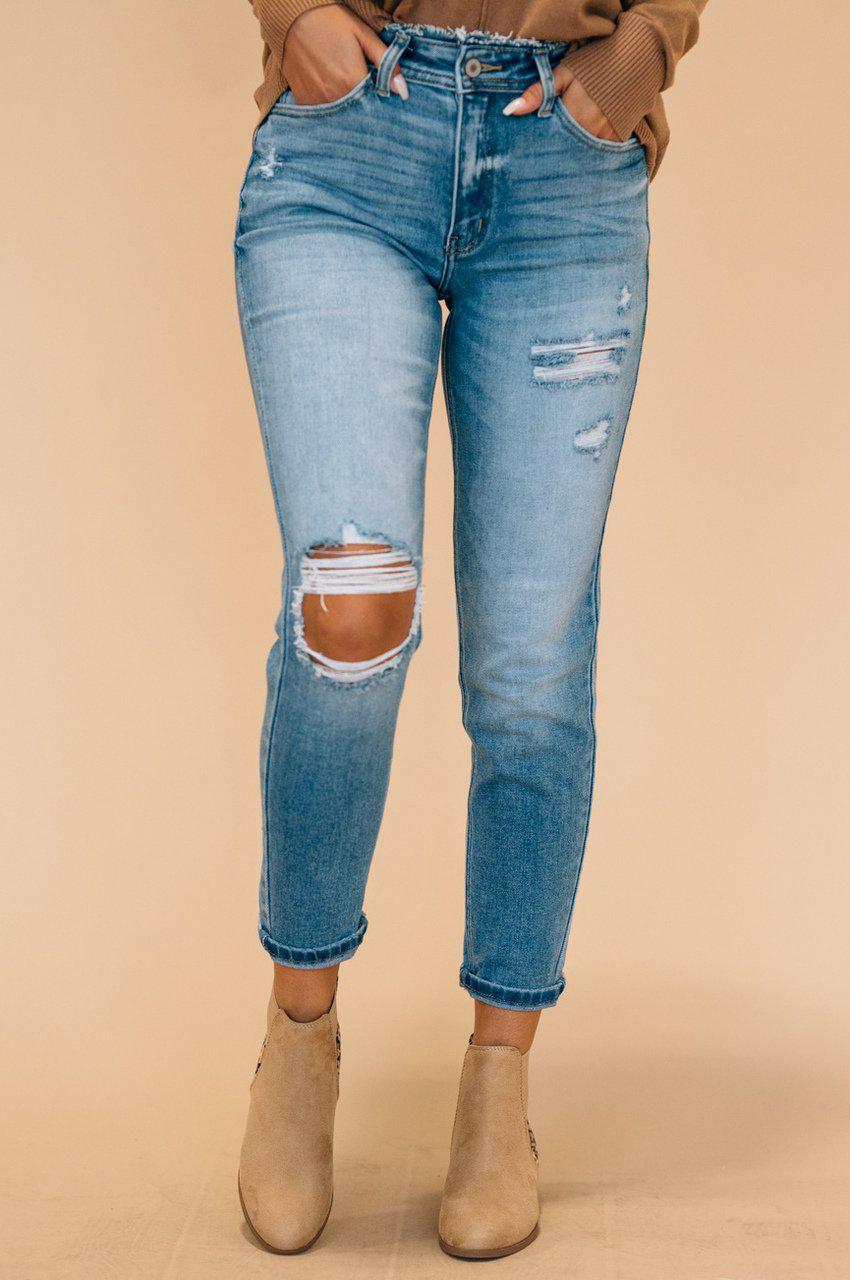 Daphne Distressed Mom Jeans - KANCAN