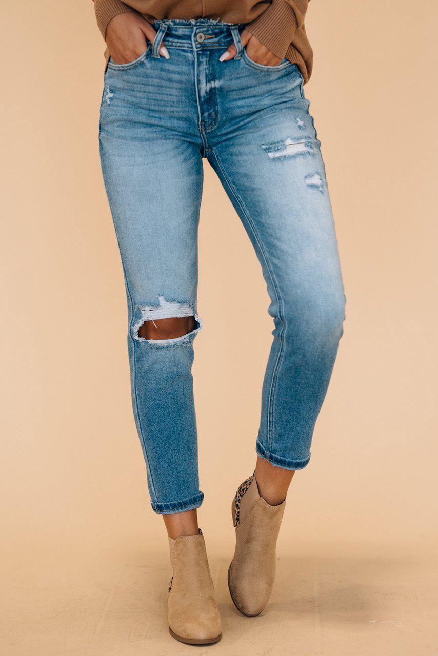 Daphne Distressed Mom Jeans - KANCAN