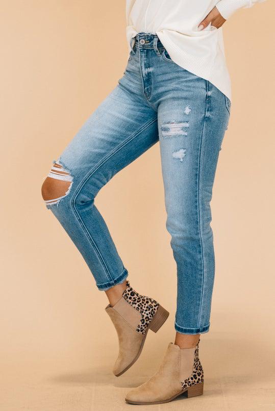 Daphne Distressed Mom Jeans - KANCAN