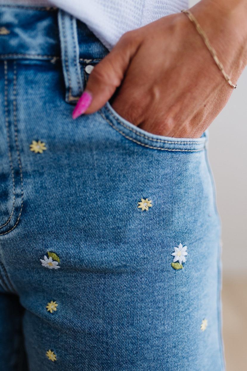 Daisy Accent Denim Shorts