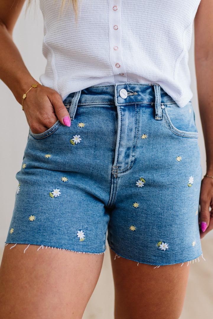 Daisy Accent Denim Shorts