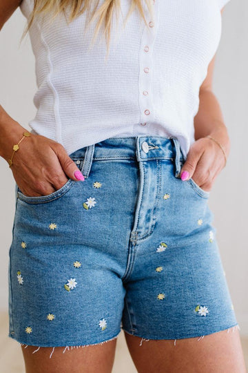 Daisy Accent Denim Shorts