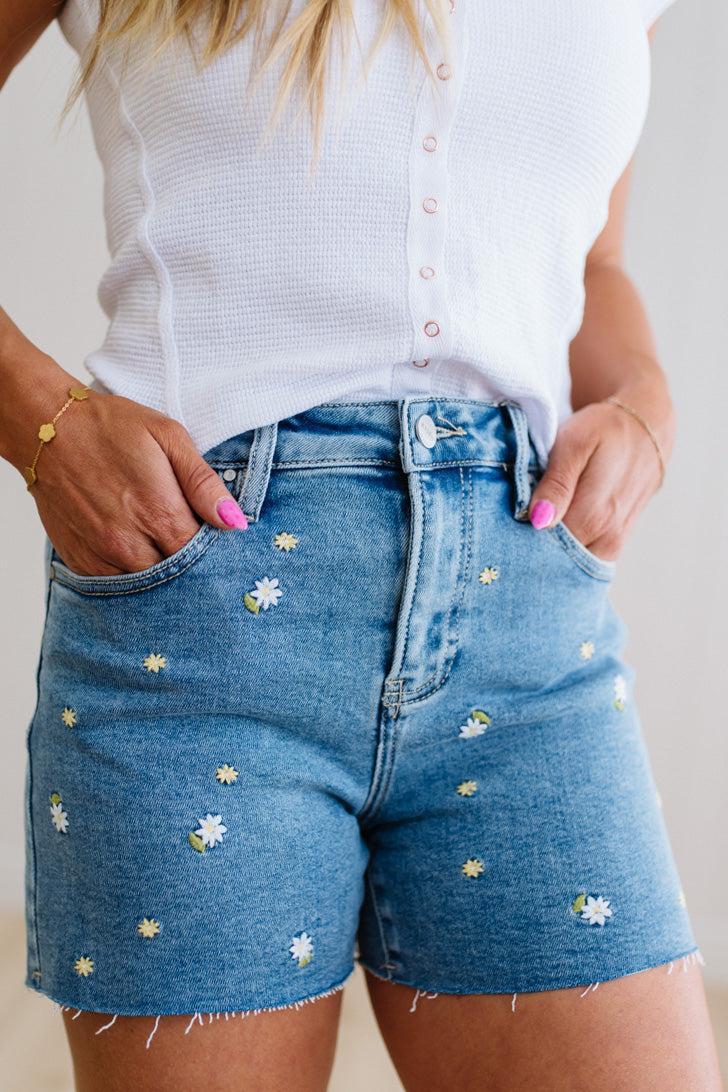 Daisy Accent Denim Shorts