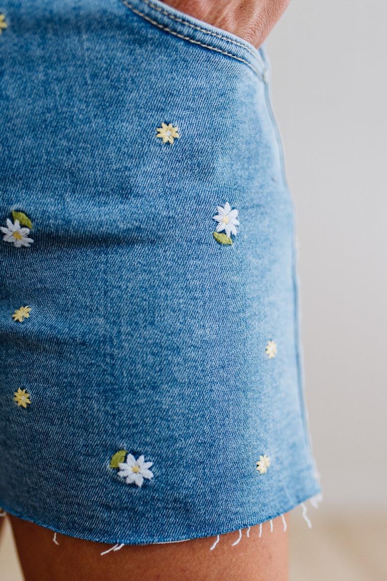 Daisy Accent Denim Shorts