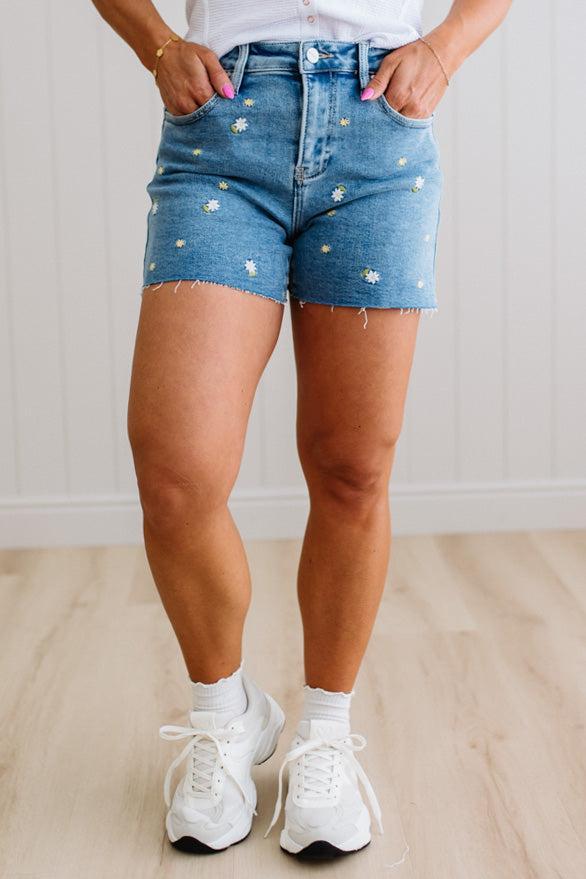 Daisy Accent Denim Shorts