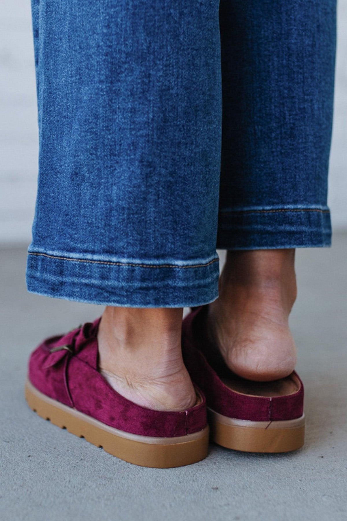 Deb Ruffled Suede Slides | Oxblood