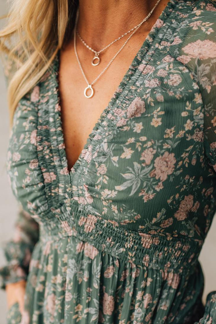 Deena Deep V Ruffle Detail Maxi Dress
