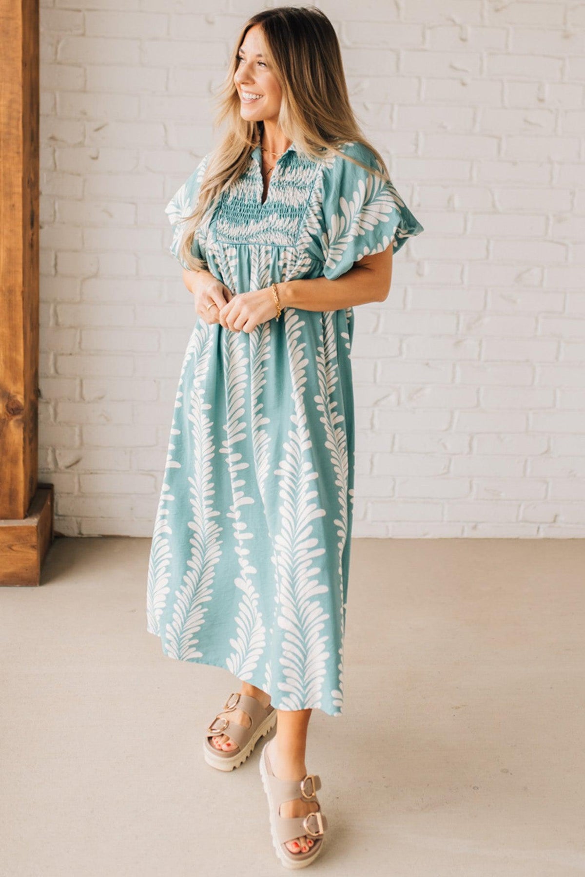 Dona Printed Smocked Dress