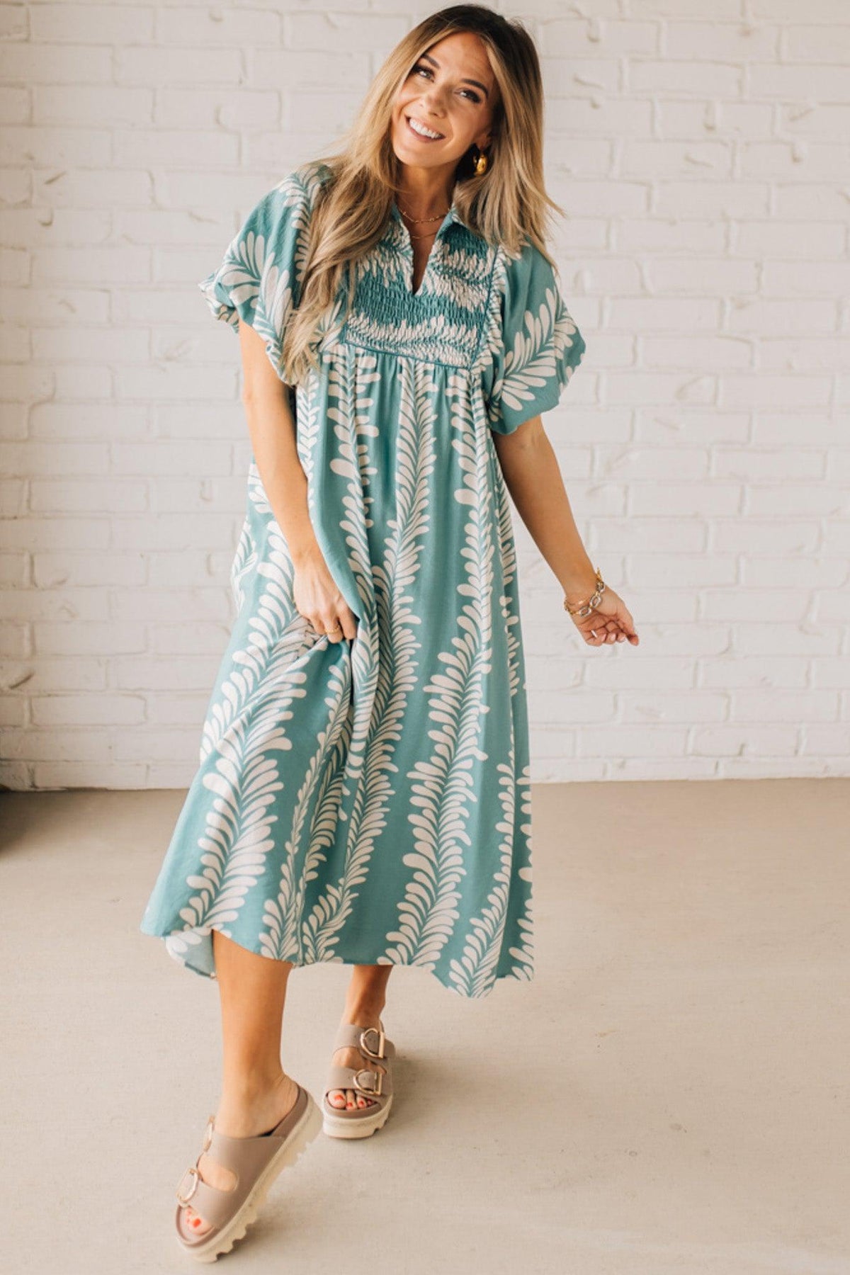 Dona Printed Smocked Dress
