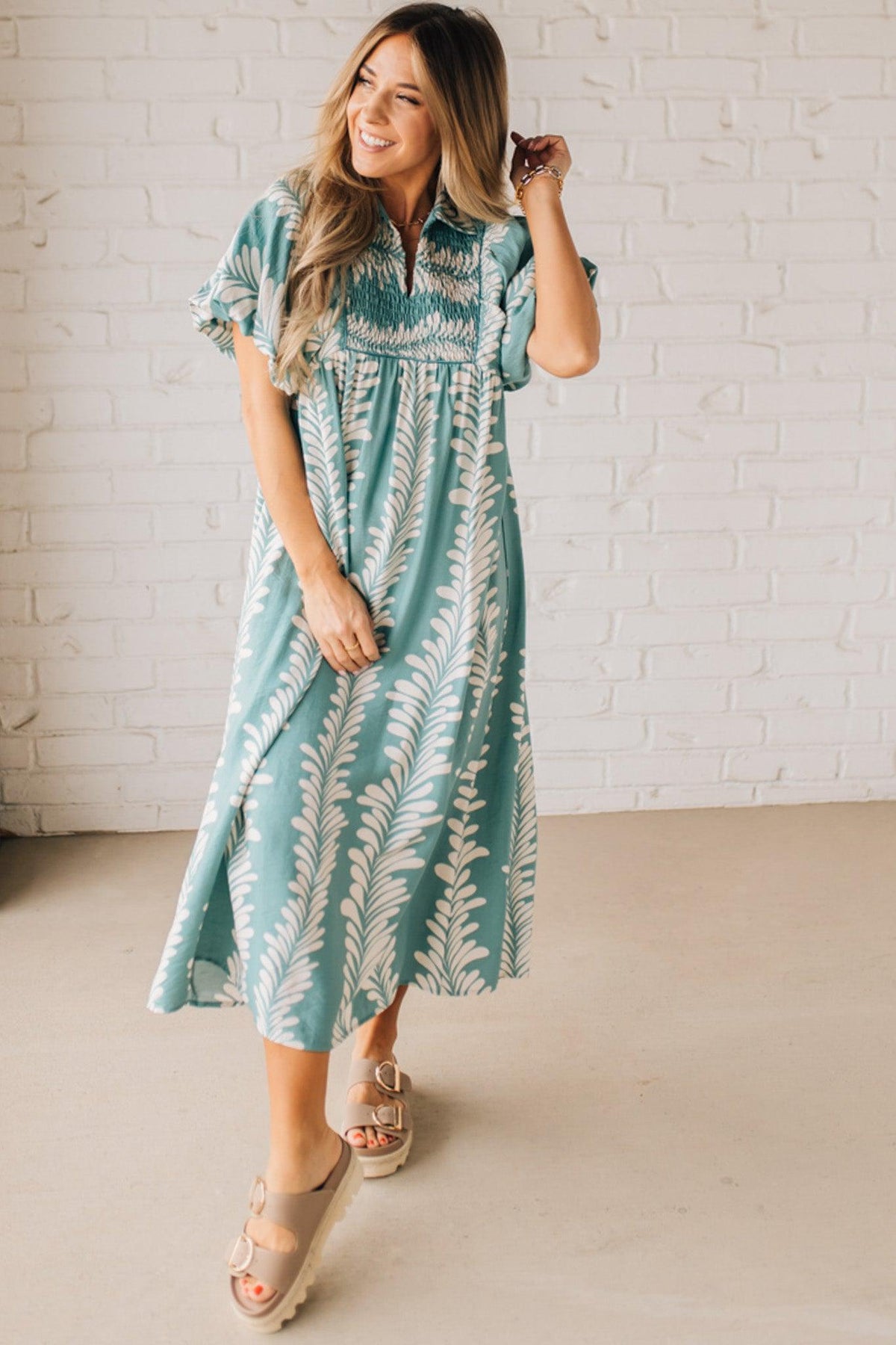 Dona Printed Smocked Dress