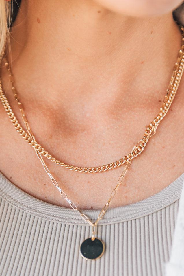 Double Chain + Disc Necklace