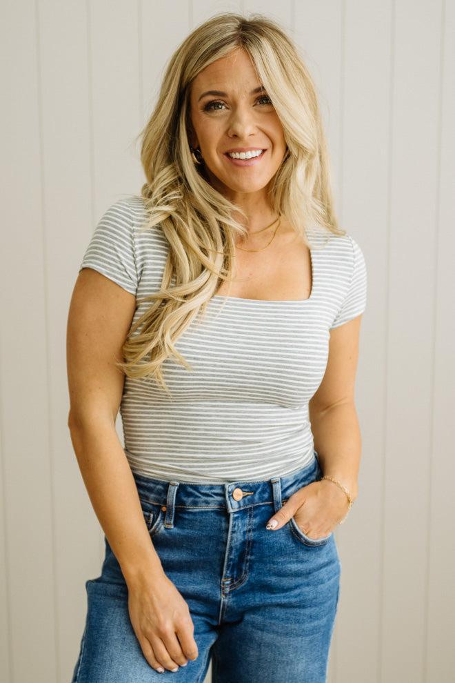 Double Lined Striped Square Neck Top