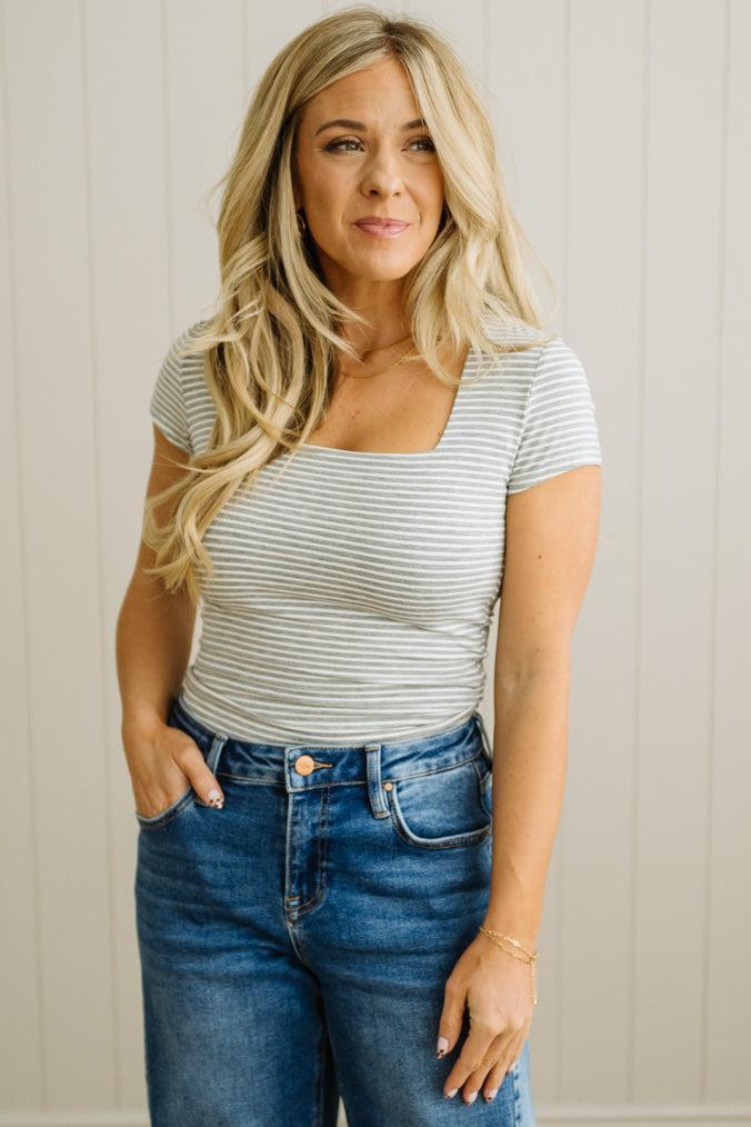 Double Lined Striped Square Neck Top