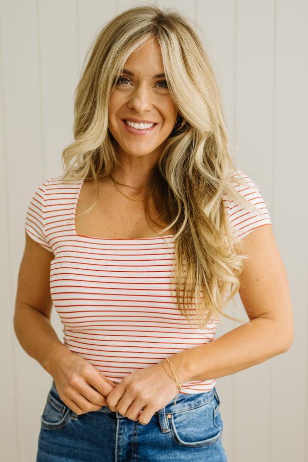Double Lined Striped Square Neck Top