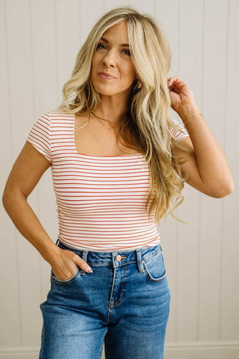 Double Lined Striped Square Neck Top