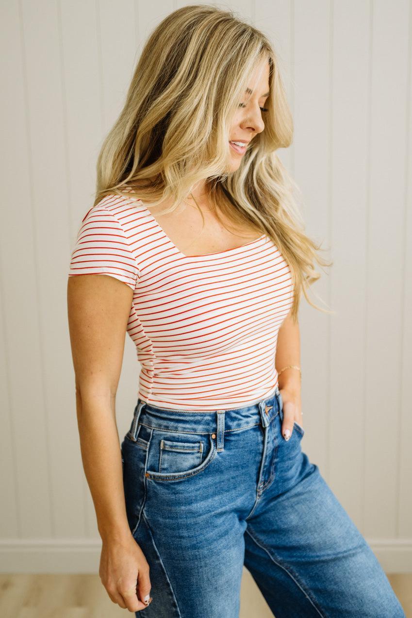 Double Lined Striped Square Neck Top