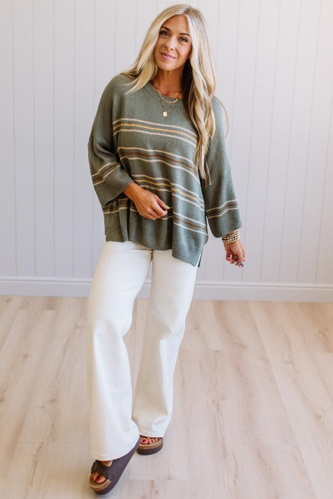 Drop Shoulder Striped Sweater