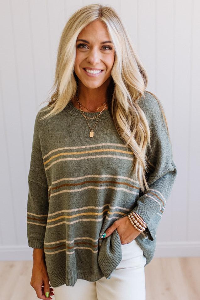 Drop Shoulder Striped Sweater
