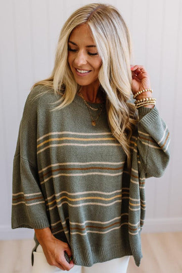 Drop Shoulder Striped Sweater