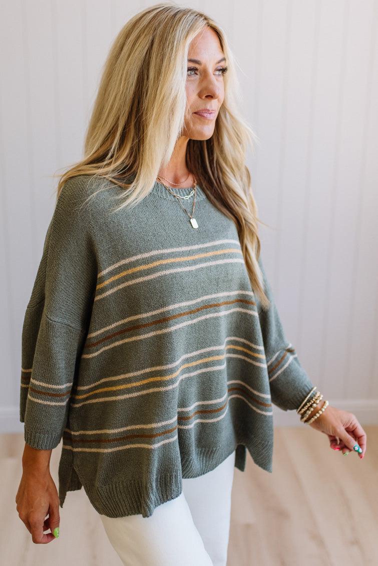 Drop Shoulder Striped Sweater