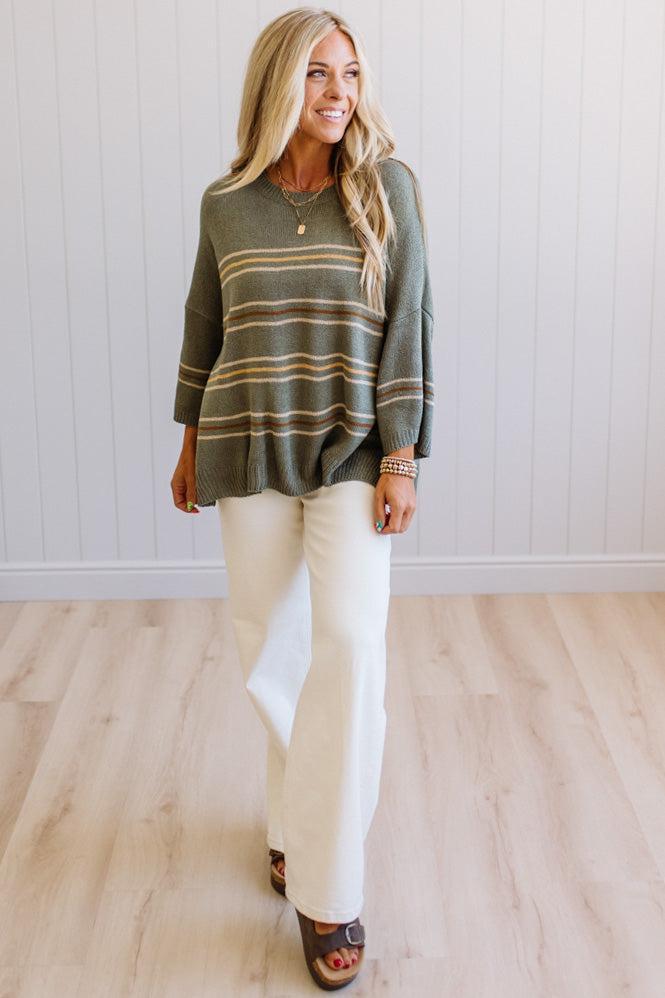 Drop Shoulder Striped Sweater