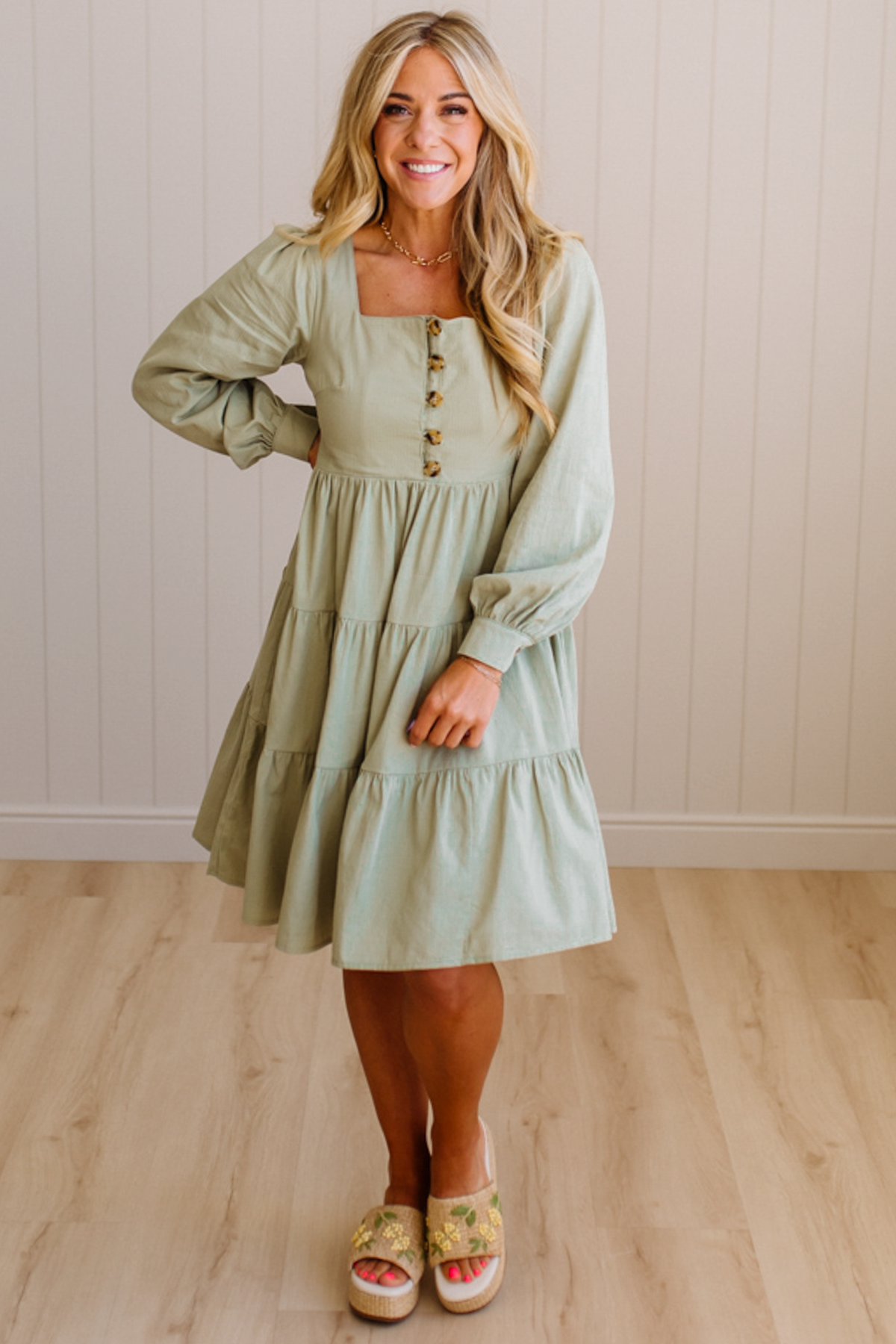 Ella Square Neck Tiered Mini Dress