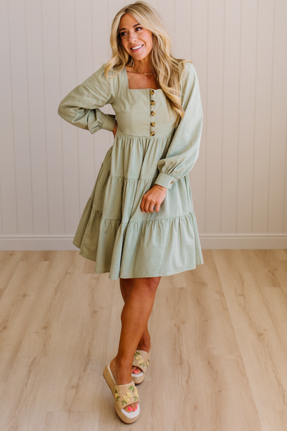 Ella Square Neck Tiered Mini Dress