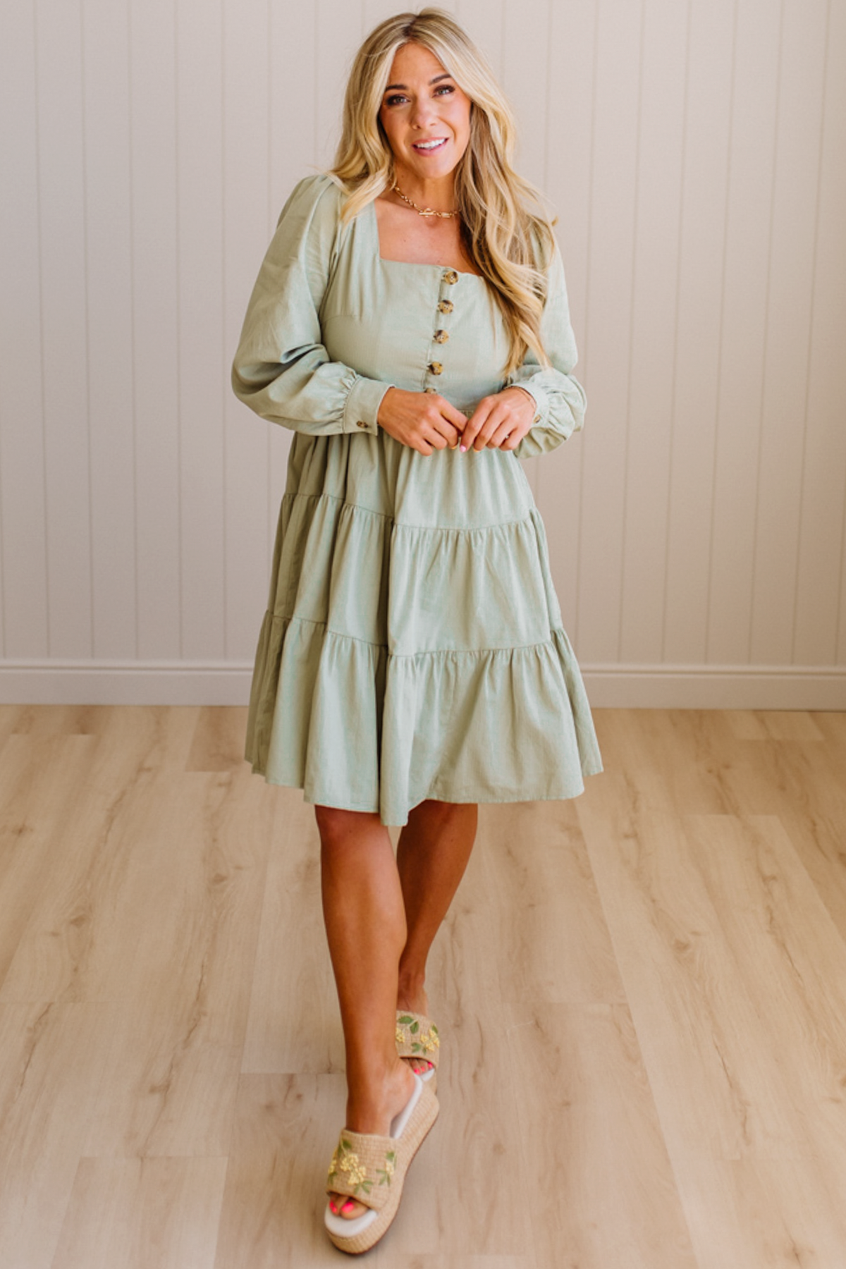 Ella Square Neck Tiered Mini Dress