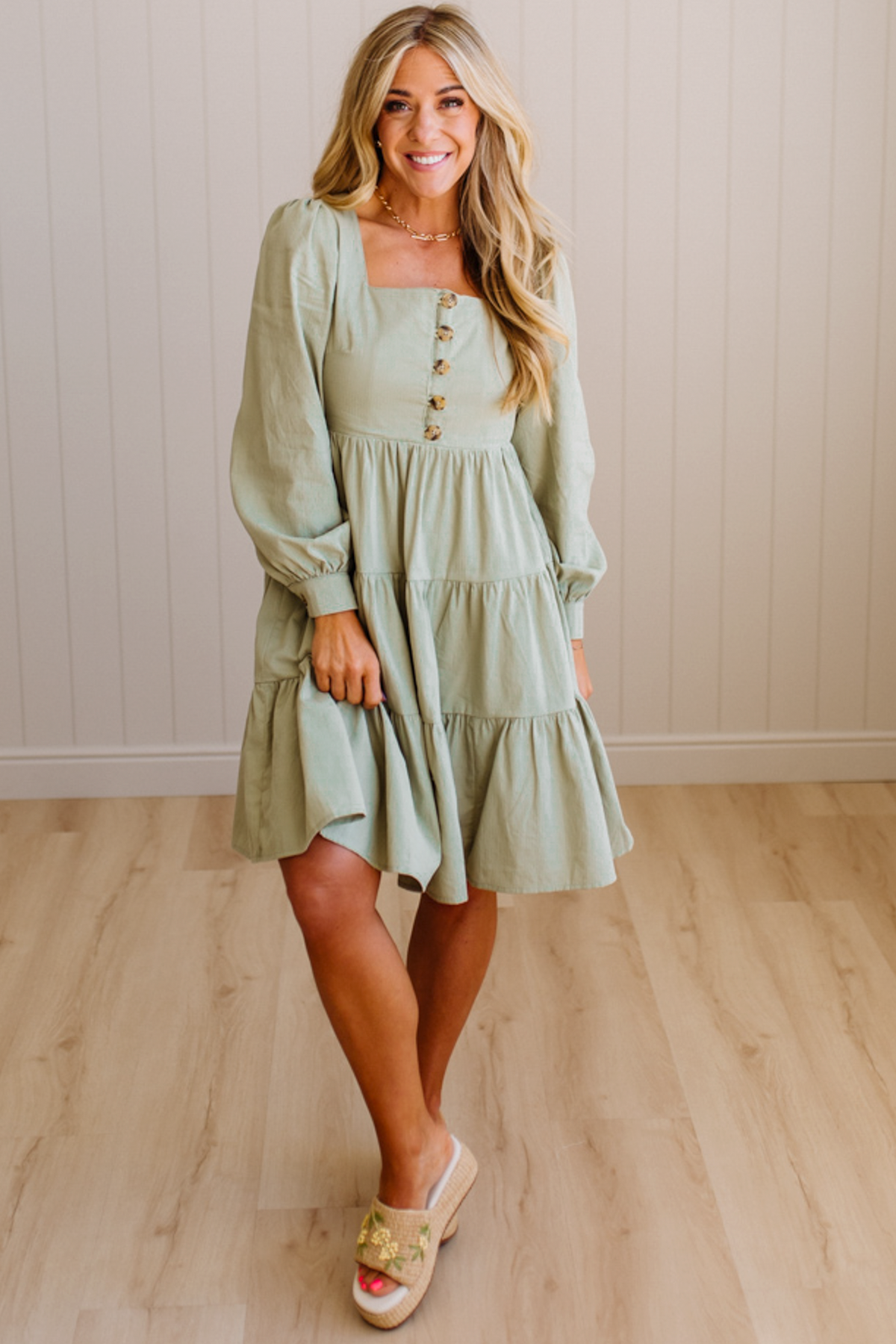 Ella Square Neck Tiered Mini Dress