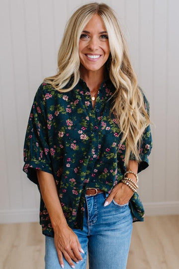 Elyse Floral Oversized Buttoned Top