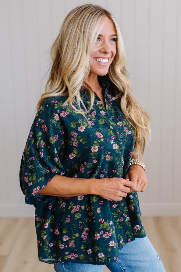 Elyse Floral Oversized Buttoned Top