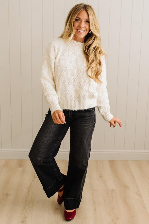 Eyelash Finish Checkerboard Sweater