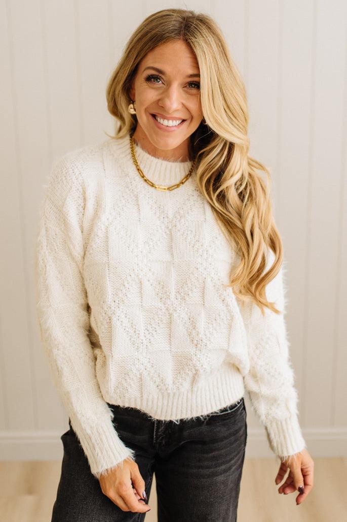 Eyelash Finish Checkerboard Sweater