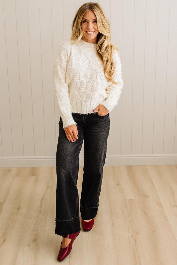 Eyelash Finish Checkerboard Sweater