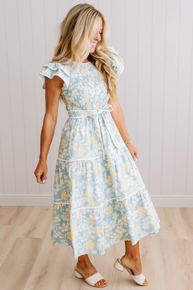 Fleur Belted Tiered Midi Dress