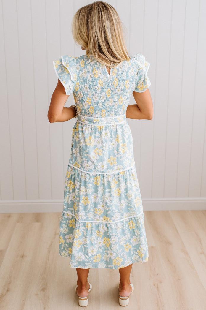 Fleur Belted Tiered Midi Dress
