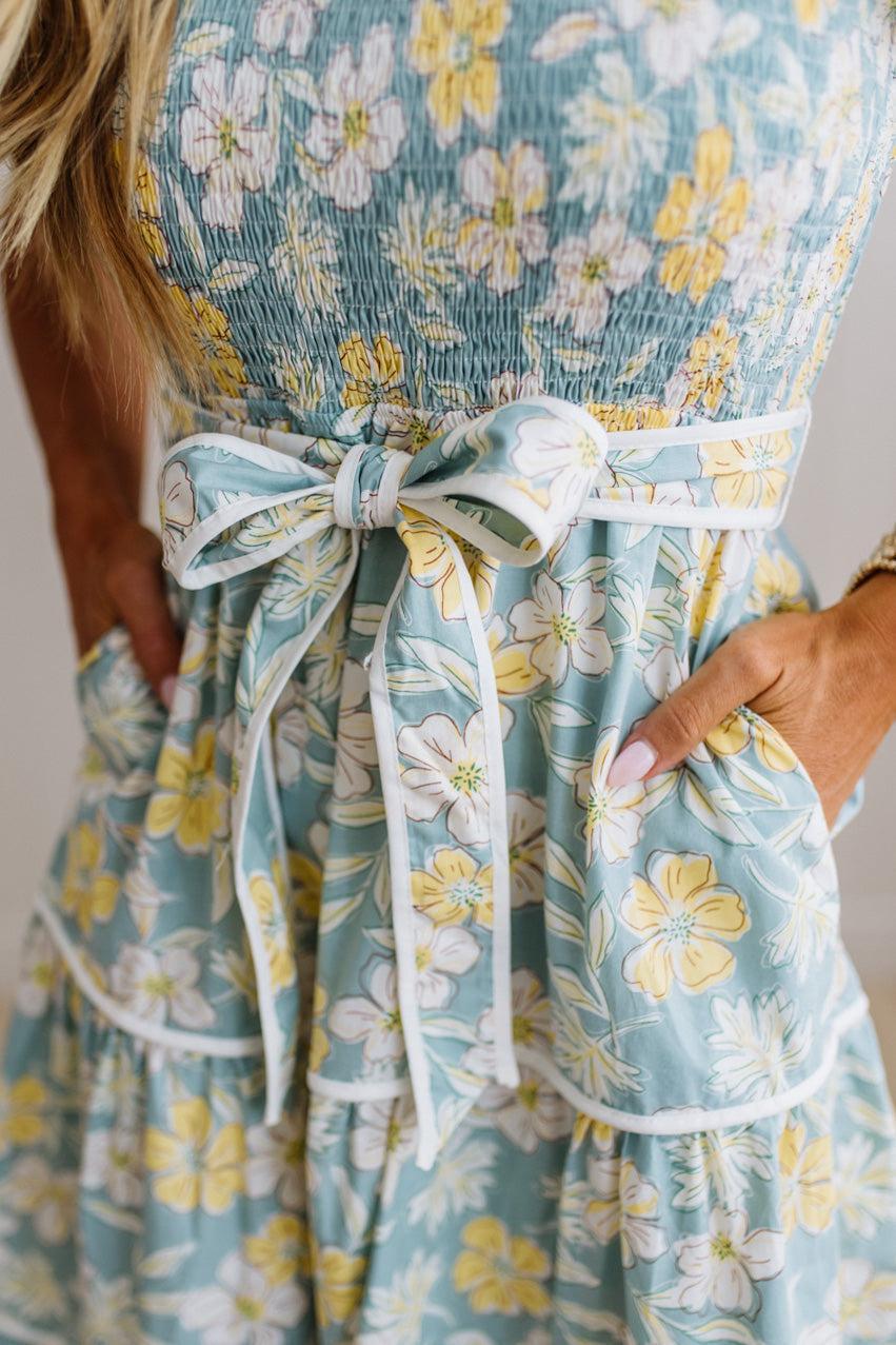 Fleur Belted Tiered Midi Dress