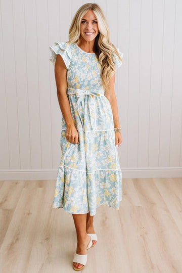Fleur Belted Tiered Midi Dress