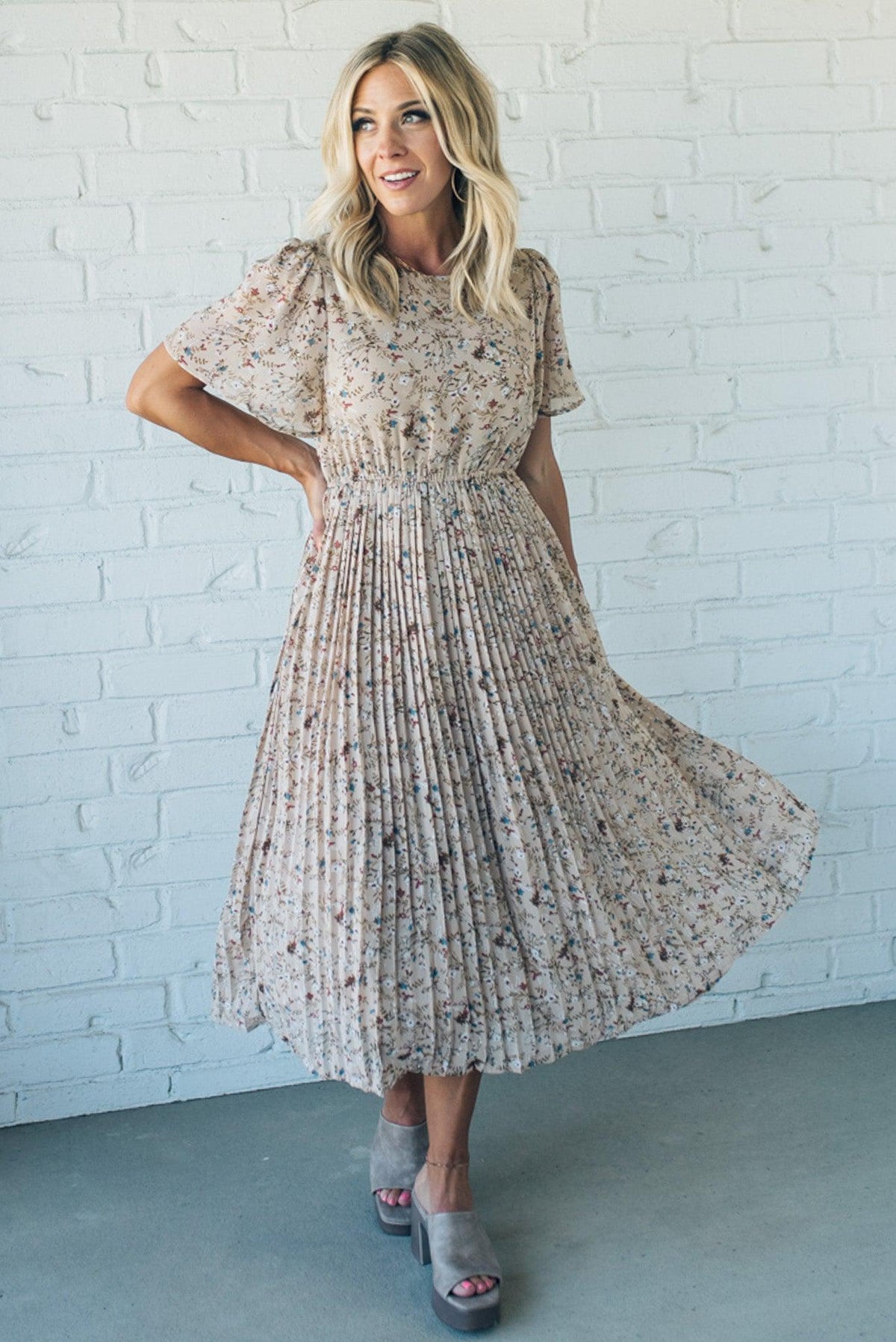 Floral Pleated Midi Dress
