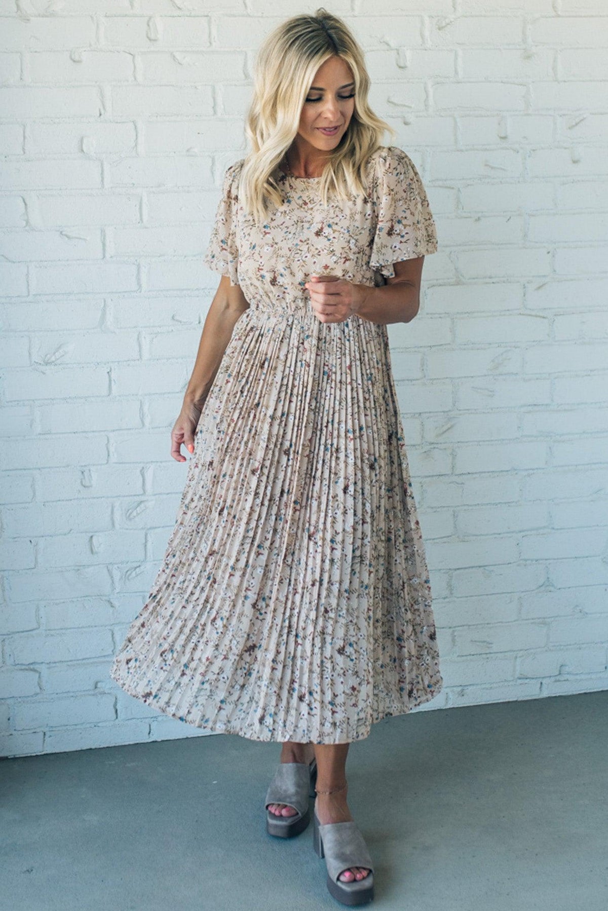 Floral Pleated Midi Dress