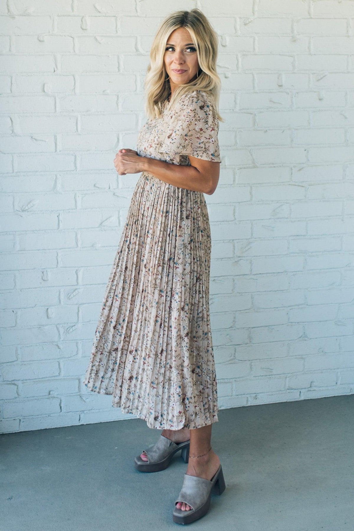 Floral Pleated Midi Dress