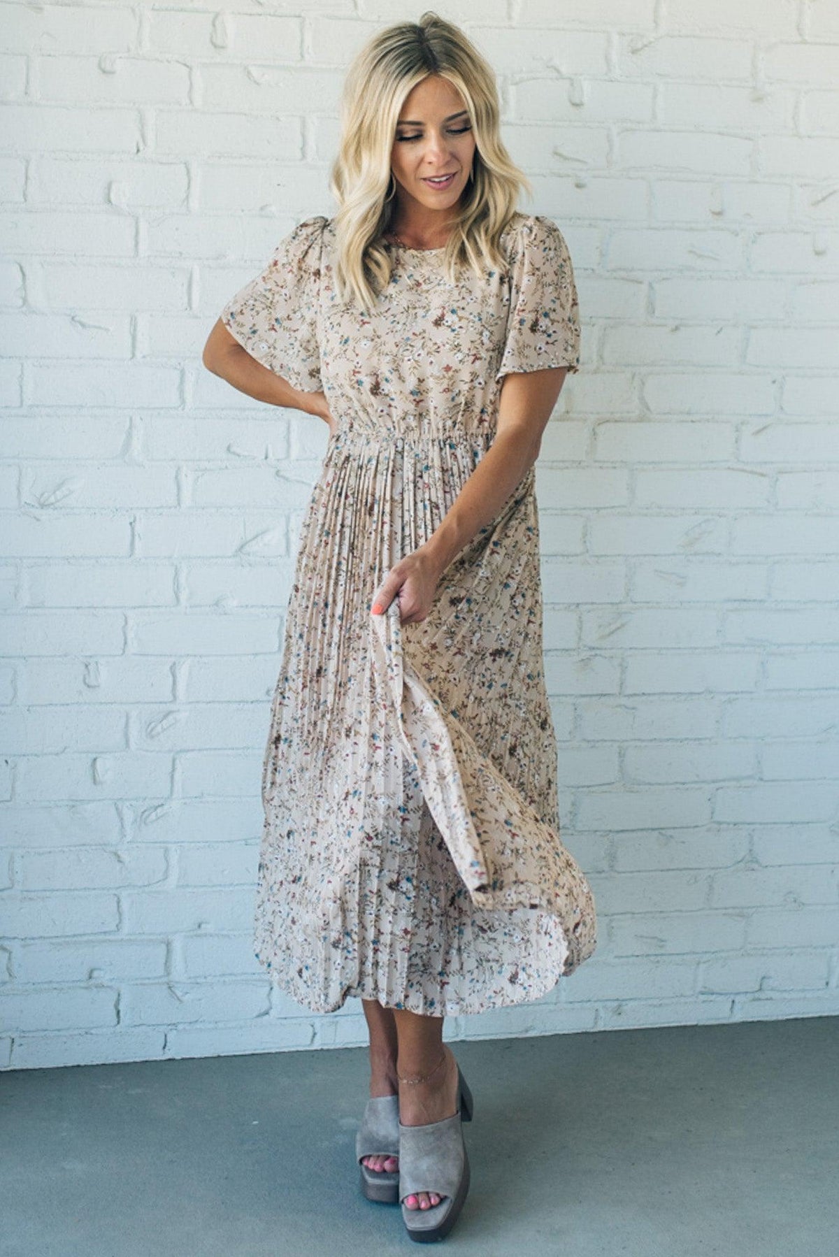 Floral Pleated Midi Dress